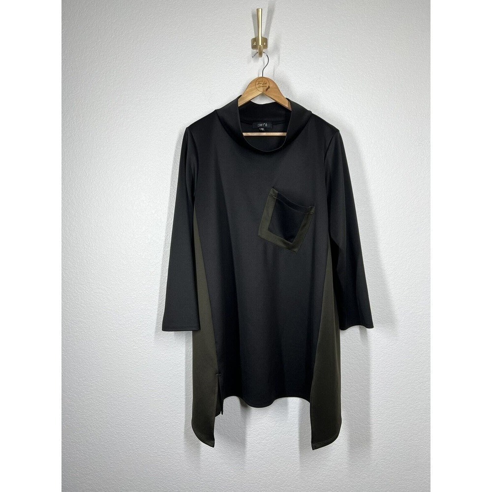 Comfy USA Asymmetric Swing Tunic Top Large L Color Block Mock Neck